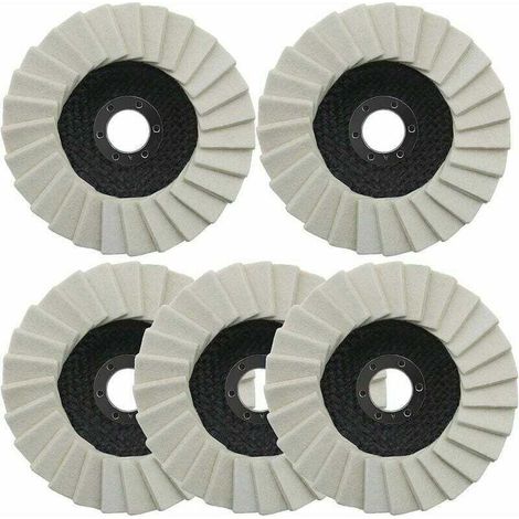 Polierscheibe aus Wollfilz mit Zahnscheibe für Winkelschleifer zur Bearbeitung von Edelstahl, Glas, Metall und Aluminium (5 Stück à 125 mm)