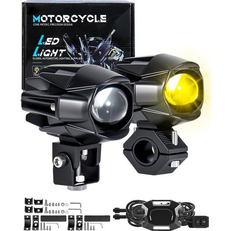 Faro per moto da 20 W, fendinebbia a LED rotondi IP68 da 9 V a 60 V, 5 modalità flash con fascio luminoso e 2 staffe di montaggio per moto, ATV, UTV, Dirt Bike, 4x4, camion
