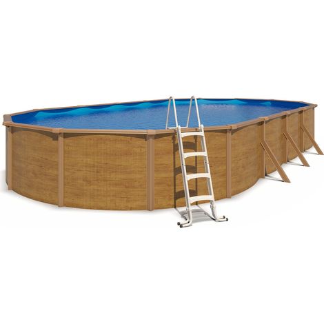 Trigano – Piscine hors sol acier ovale 10,05 x 5,50 x 1,20 m – Paroi en acier ondulé galvanisé – Liner bleu 42/100ème – Échelle antidérapante