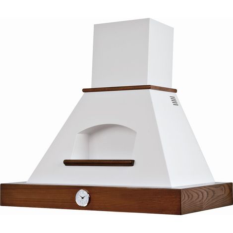 Hotte de cuisine rustique blanche GIADA avec cadre en bois incrusté couleur tabac avec horloge de 120 cm