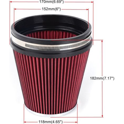 Filtre à air haute performance pour voiture, tête champignon 152 mm, élément filtrant 6 pouces, noir, lot de 1 (1/4)
