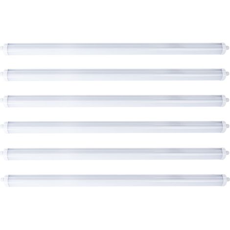 Wannenleuchte LED Feuchtraumlampe weiß Werkstattleuchte Industrie IP65, Kunststoff, 1x LED 48W 5760lm 4000K neutralweiß, LxBxH 150x6,5x5,8 cm, 6er Set