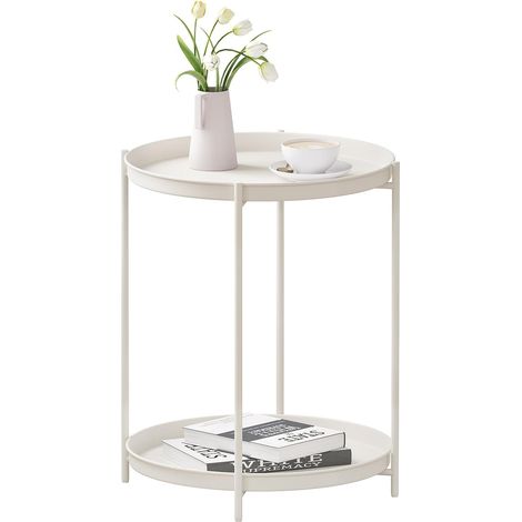WOLTU Mesa de Centro, Mesa de Centro, Mesa Auxiliar Redonda, Estilo Moderno, Salón, Crema (1/5)