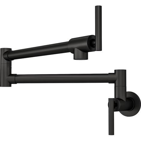 Robinet de cuisine mural pliable à double joint, noir mat, monotrou, 2 poignées, bras pivotant extensible de 66 cm (26 pouces), noir mat (1/5)
