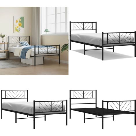Cadre de lit métal sans matelas avec pied de lit noir 80x200 cm - Cadre De Lit Metal - Lit Double - Lit Simple - Literie - Meuble Chambre - Home & Living (1/5)