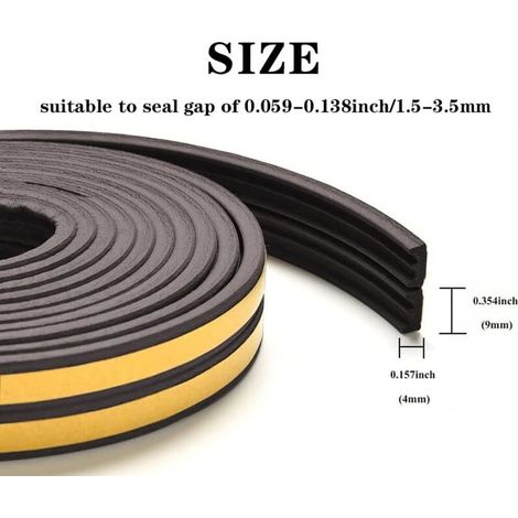 Bandes d'étanchéité pour portes et fenêtres, bandes d'étanchéité en mousse autocollantes, coupe-vent et insonorisantes (Noir, 6 m x 2, type E) (1/4)