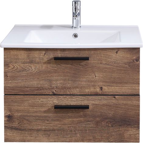 Waschtisch mit Keramikwaschbecken MURCIA-66 in Eiche Ribbeck quer Nb. mit schwarzen Kanten, B/H/T: ca. 75/53/45 cm (1/5)
