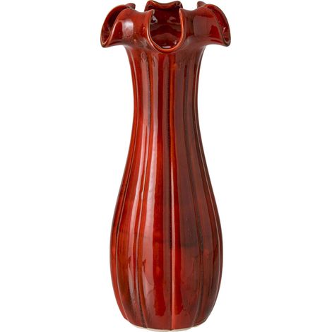 Vase en poterie rouge à bord ondulé - rouge brillant (1/5)
