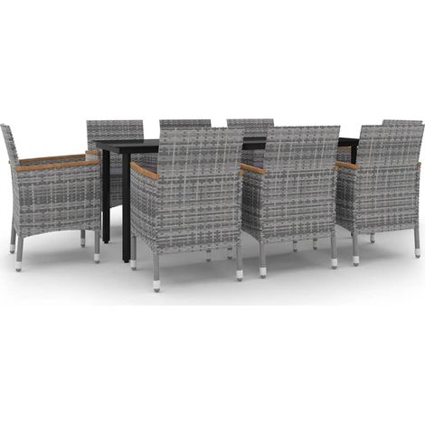 Maison Exclusive - 9-tlg. Garten-Essgruppe mit Kissen Poly Rattan