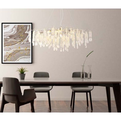 Pendelleuchte Hängeleuchte Deckenleuchte Metall silber Glaskristalle H 120 cm