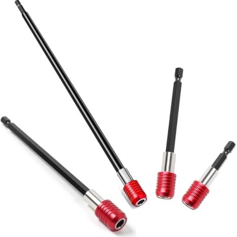 Lot de 4 rallonges de forets de 6,1 cm, 10,2 cm, 15,2 cm, 30,5 cm avec embout hexagonal magnétique de 6,35 mm, extension de tournevis en acier CR-V pour écrous, vis et douilles de perceuse (1/5)