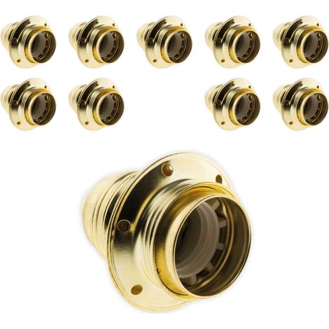 Lot de 10 douilles E27 acier laitonné double bague + borne de terre - Zenitech