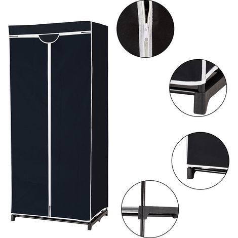 Armadio con contenitore per abiti 75 x 50 x 170 cm facile da montare design elegante in tessuto non tessuto nero 200010307