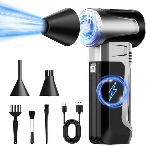 Soffiatore elettrico ricaricabile a 180.000 giri/min con 3 velocità regolabili, mini soffiatore elettrico per tastiera, PC, pulizia della casa, pulizia dell'auto all'aperto