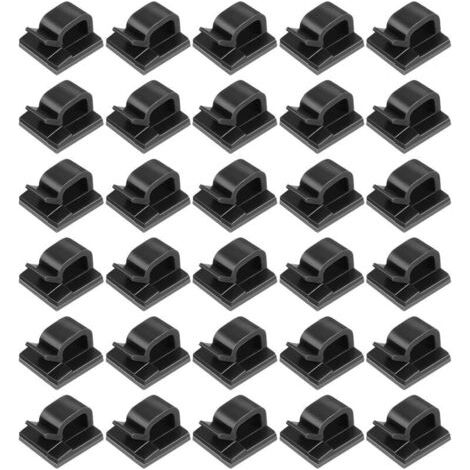 BUNTHAUS Clips Câbles, Adhésifs Clips Câble, Clips Rangement de Câble, Attache Câble Auto Collant, Gestion de Câble pour Organiseur de Fils Electriques TV, Chargeur, PC, Bureau, Maison, 30Pcs(Noir)