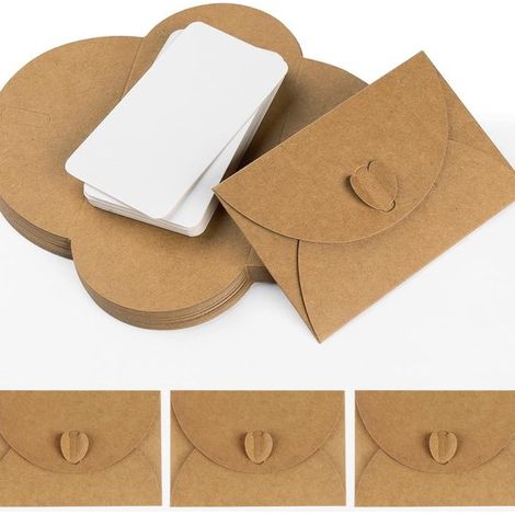 Confezione da 30 buste di carta kraft, 30 biglietti bianchi, mini adesivi a forma di cuore, set fai-da-te per biglietti d'auguri da disegnare, scrivere e creare. (1/5)