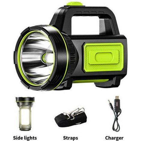 Lampe torche LED rechargeable USB puissante de mAh avec lumière latérale, lampe torche étanche pour randonnée d'urgence, chasse en camping (avec lumière latérale) (1/4)