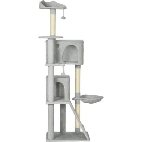 Arbre à chat tour de jeu platesformes niches lit hamac échelle poignées sisal 56x56x180cm gris