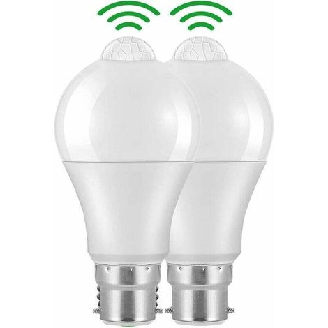 SABIR Ampoule Detecteur de Mouvement B22 Baïonnette LED, 12W, 1020lm, Blanc Froid 6000 K, CIR 85, étanches IP42 à économie d'énergie, non dimmable,2 pièces (1/3)