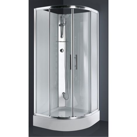 Novellini – Cabine de douche 1/4 de rond 90x90 cm – Verre transparent sécurit 6 mm – Profilé silver antibactérien – Mitigeur thermostatique inclus (1/5)