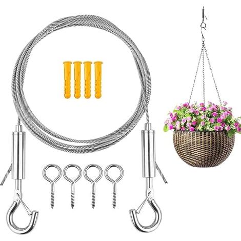 5 m Kit de suspension de corde en acier inoxydable, câble avec ancêtre mural et visseuses câble de suspension en métal pour les installations d'escalade, éclairage, vêtements (1/5)