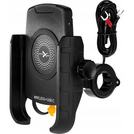 SUPPORTO PER MOTO BIKETEC CON CARICABATTERIE A INDUZIONE USB-C, RICARICA RAPIDA PER TELEFONO MONTATO SU MANUBRIO O SPECCHIETTO TIPO: R9W-PD METALLO WIRELESS-PD (1/4)