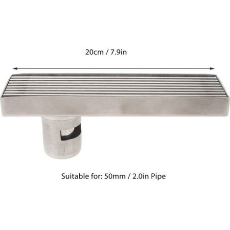 Drain De Douche Linéaire - Acier Inoxydable - 20 x 5,5 cm - Entrée Latérale - Pour Tuyau 50 mm - 1 Pièce (1/5)