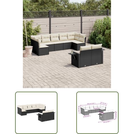 The Living Store 9-tlg. Garten-Sofagarnitur mit Kissen Schwarz Poly Rattan - Gartenmöbel - Sofasatz - Rattan Möbel - Outdoor Furniture - Gartengeräte (1/3)