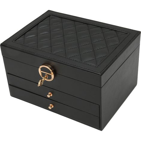 Boîte de Rangement pour Bijoux en Simili Cuir avec 2 Tiroirs - Organisateur pour Colliers, Bracelets et Boucles d'Oreilles (1/5)