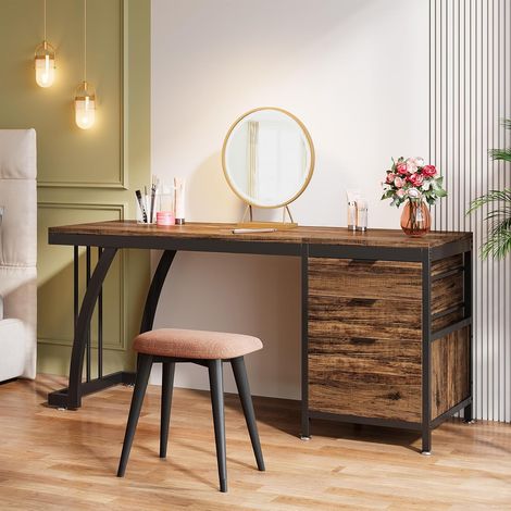 Tribesigns Schminktisch mit 3 Schubladen, 150cm großen Schminktisch mit reversiblen Schubladen, Chic Make-up-Schreibtisch für Frauen Mädchen (Rustic Brown) (nur Schreibtisch) (1/5)