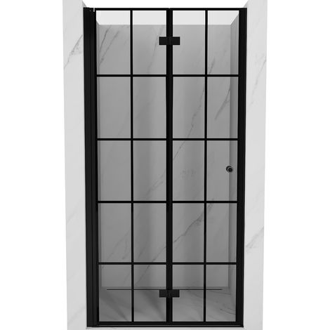 Mexen Mist-F Falttür für Dusche links 80 cm, schwarzes Gitter, Schwarz - 8A6-080-000-70-77-L (1/5)
