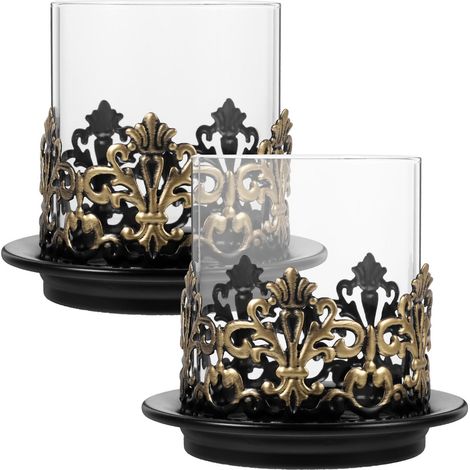 Lot de 2 bougeoirs décoratifs pour chambre à coucher, bougeoirs votifs en fer, pour mariage. (1/5)