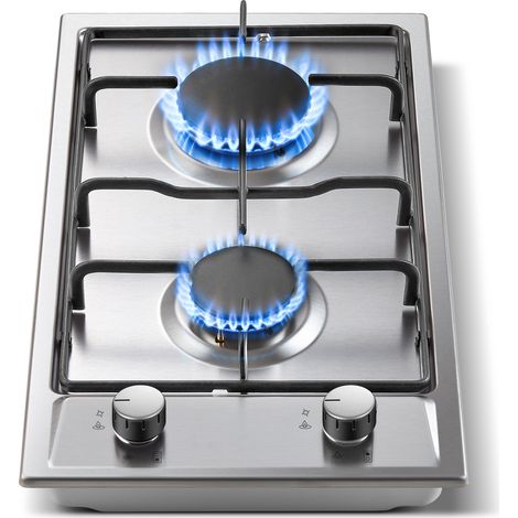 Plaque de Cuisson Gaz 2 Feuxs Inox,Sécurité Thermocouple, Encastrable Table de Cuisson 30cm, Gazs Naturel/Propane, 4200W (1/5)