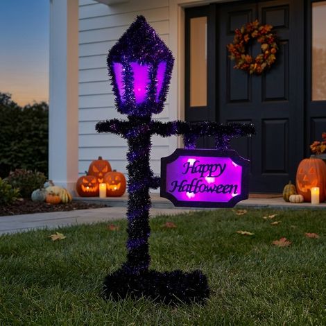 Glowing Tinsel Halloween Lamppost Light (1/2)