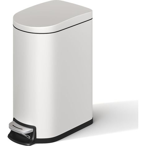 Poubelle à pédale 10L, Acier inoxydable, Couvercle à fermeture silencieuse, Idéal cuisine & bureau, Blanc (1/5)
