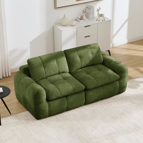 Canapé modulaire 2 places en chenille verte, mousse haute densité 32d (1/5)