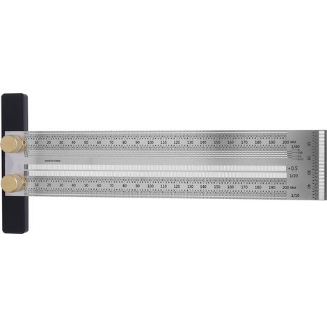 T-förmiger Lochlineal aus Edelstahl, Anreißlehre, Holzbearbeitungs-Markierungswerkzeug mit automatischem Stift, 200 mm (1/5)