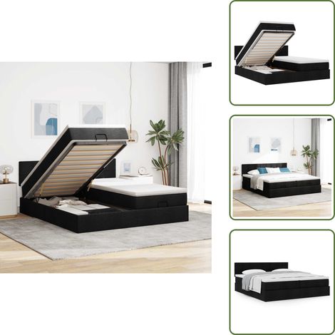 Ottoman-Bett mit Matratzen Schwarz 200x200 cm Stoff - Ottoman-Bett - Ottoman-Betten - Bettrahmen - Bettgestell (1/5)