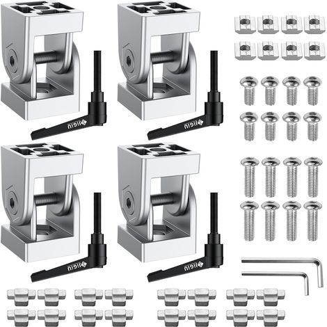 4PCS Connecteur Profilé Aluminium 3030, Argent Connecteur à Angle Réglable Rotation à 180°, Charnière Profilé d'Aluminium avec Poignée, pour Profil en Aluminium 3030 (1/5)