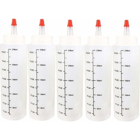 5pcs 250ml Flacons Compte-Gouttes Bouteilles liquides Fiole Vide en Plastique avec Balance Presser avec Leak-Proof Cap Sauce pour e-liquides, DIY Craf, (1/5)