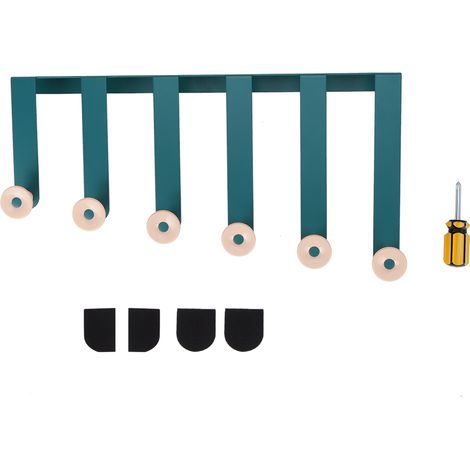 Organizzatore Appendiabiti da Porta – 6 Ganci in ABS e Ferro, Design Elegante Blu/Verde, Montaggio Senza Fori 39,8x19,6 cm – Ideale per Bagno e Ingresso (1/5)