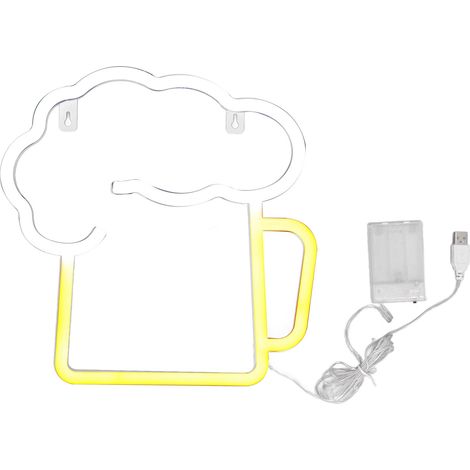 lumineuse néon pour bière jaune et blanche alimentée par