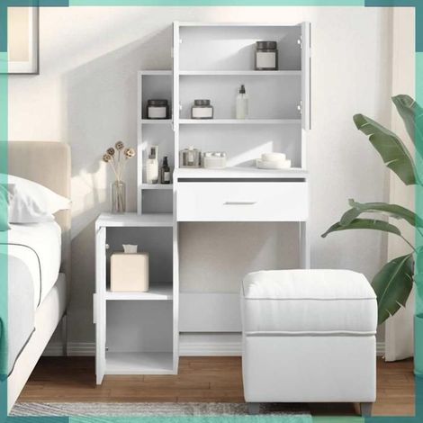 Coiffeuse avec armoire - 848234 - Blanc - 1 tiroir, 8 compartiments - 80 x 35 x 132 cm (1/5)