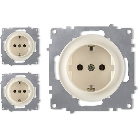 Prise avec terre, bornes à vis (lot de 3) - beige (1/2)