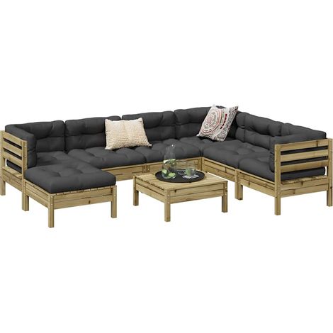 Set de sofás jardín 8 pzas con cojines madera pino impregnada vidaXL (1/5)