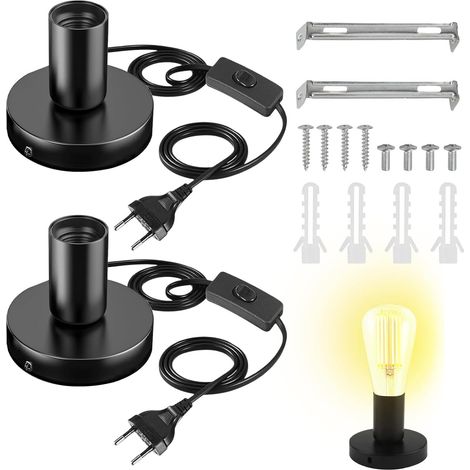 Cable Pendant Light Black E27 Socket with Light Switch  2 x 1.8 m Cable and Socket 220 V E27 Screw on Ceiling for Indoor Lighting Bedroom Living Room Kitchen Bar (1/5)