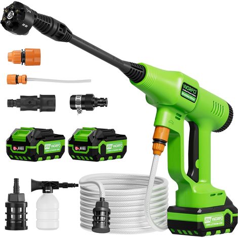 Nettoyeur Haute Pression sans Fil avec 2 Batteries, Nettoyeur Portable avec Buse Réglable 6 en 1, Tuyau Tressé de 6,5 m avec Raccord Robinet pour Voiture, Jardin, Terrasse (1/5)
