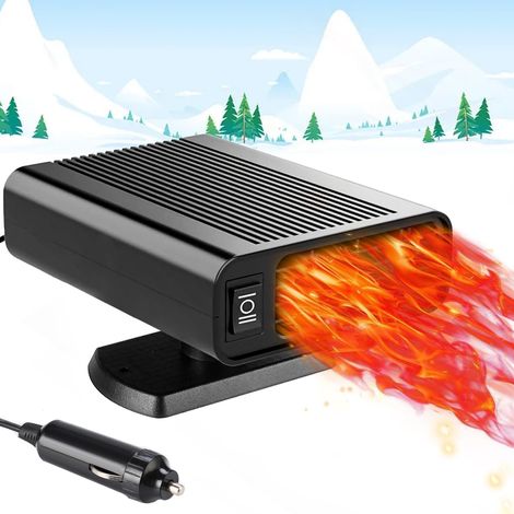 Calentador de coche 2 en 1, 12 V, 200 W, rotación de 360°, descongelador rápido, descongelador de parabrisas, color negro