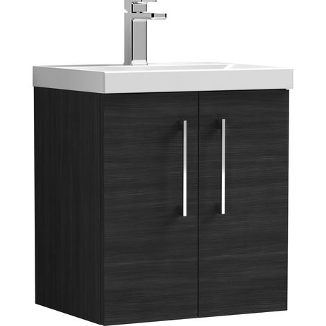 Nuie Arno Wall Hung 2-Door Vanity Unit with Basin-3 500mm Wide - Black Woodgrain (1/5)
