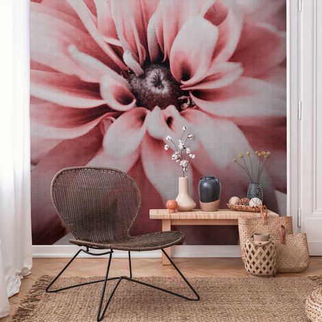 Fototapete Profhome 382701 heißgeprägte Vliestapete glatt mit Blumen-Muster matt rosa weiß grau 3,71 m x 2,8 m